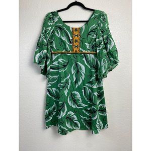 Anthropologie Vanessa Virginia Embroidered Dress Womens size 0 Floral Green Boho